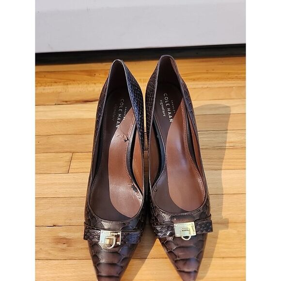 Cole Haan Grand OS Signature Brown Patent Leather High Heel Pump Size 7 B Snake - Picture 3 of 13